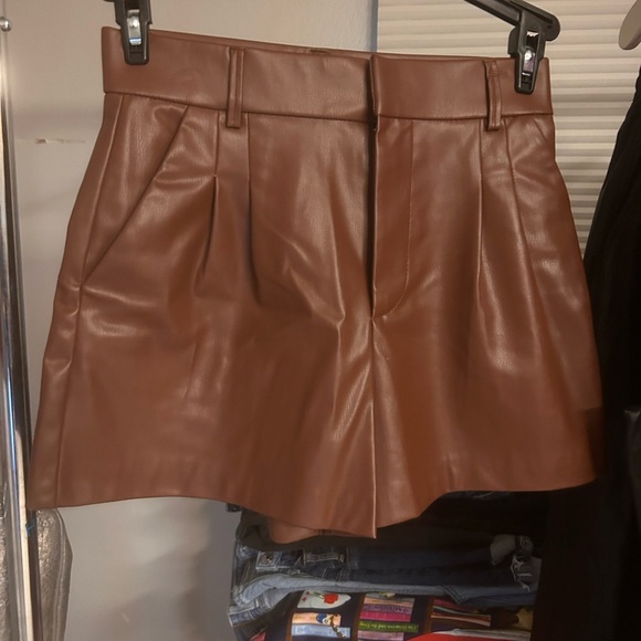 Zara Brown High Waist Leather Shorts - Picture 1 of 1